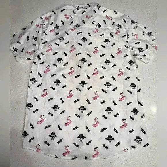 VSTR Men’s short sleeve button down Skulls Flamingos Shades graphics L - Picture 2 of 6